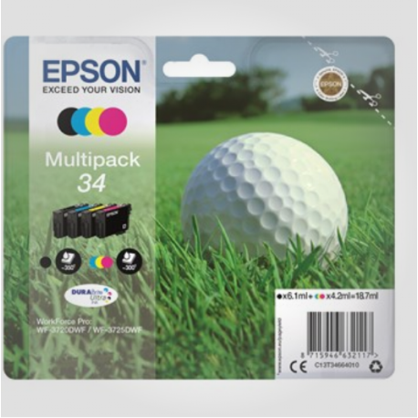 Sæt 4 stk. Epson 34 (BK,C,M,Y), Originale patroner